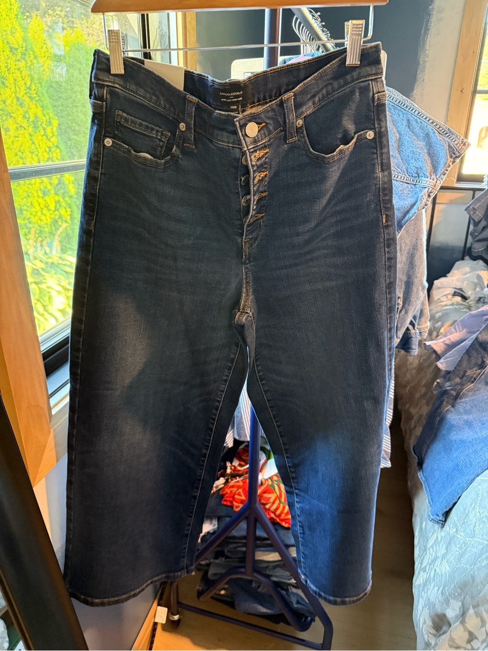 Banana Republic Factory Dark Blue High-Rise Button-Fly Cropped Jeans